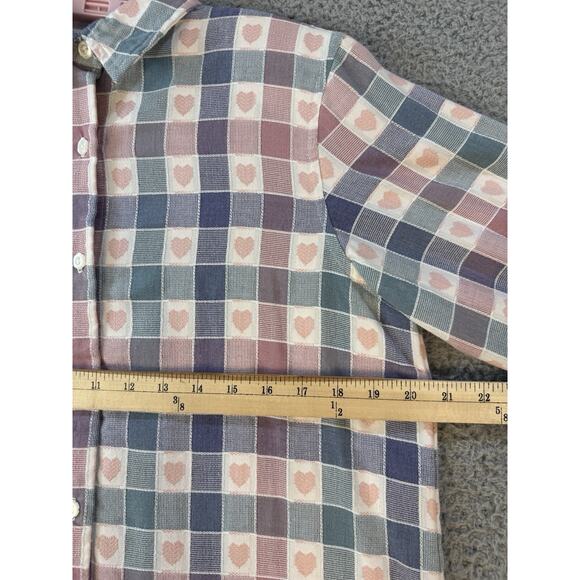 Alfred Dunner Womens 8 Petite Button Shirt Pastel Heart Check Pattern - Picture 9 of 13